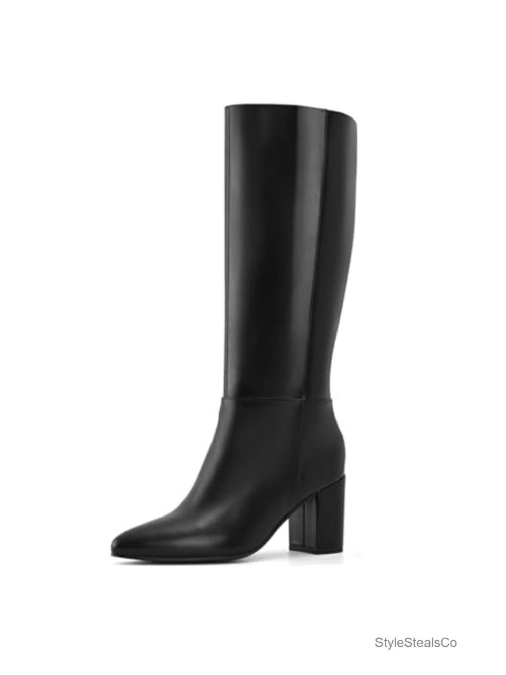 Knee High Boots Women Chunky Block Heel Faux Suede Pointed Toe Pull-On